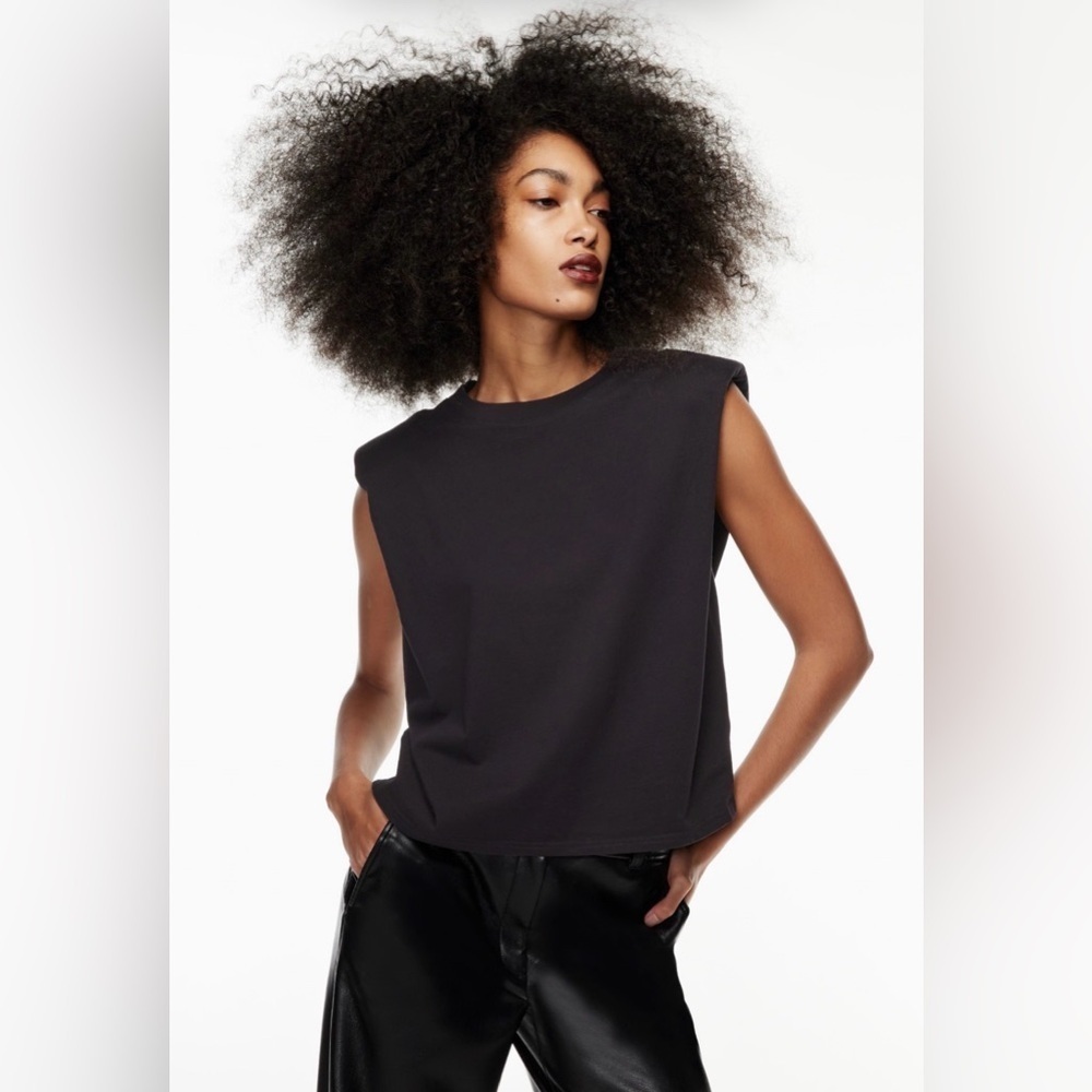 Babaton Aritzia Black Shoulder Pad Tank Top XS Boxy Fit Cotton EUC